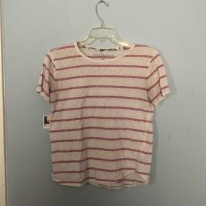 white/pink striped t-shirt
